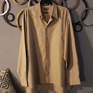 Coach Men’s Tan Button Down Chest Pocket Long Sleeve Plaid Dress Shirt XL 17.5
